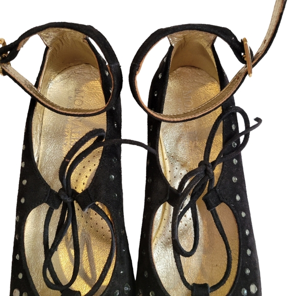 Monna Lisa Black Suede Ballerina Lace Up Camoscio Nero Size 34(US 3.5) - Picture 5 of 11